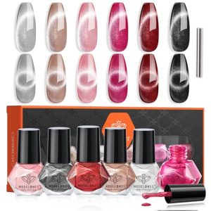 Modelones Mini Cat Eye Nail Polish Set – 6 Colors, Quick Dry