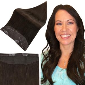 16-Inch Darkest Brown Fish Wire Clip-In Hair Extensions, 80g Lightweight Volume