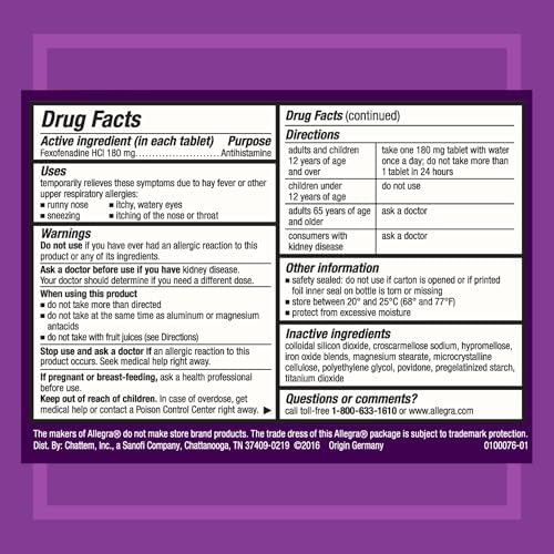 Allegra 24HR Non-Drowsy Antihistamine Tablets, 45 Count, 180 mg Capacity - Image 2