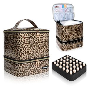 Leopard PU Leather Nail Polish Organizer Bag, 30 Bottles Capacity