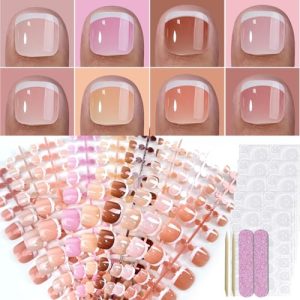 216 Pcs Glossy French Tip Press-On Toenails for Women in Various Sizes