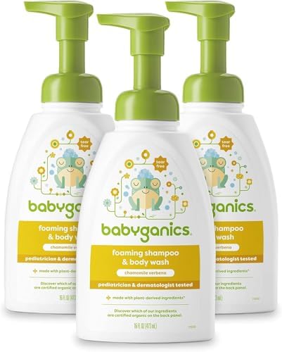 Babyganics Chamomile Verbena Baby Shampoo and Body Wash, 16oz Bottles, 3 Pack