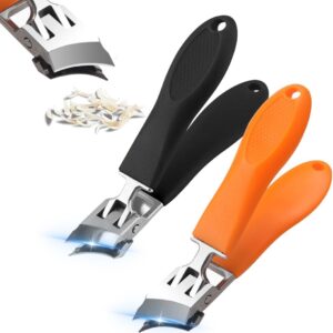 Wide Jaw Slanted Nail Clipper for Thick Toenails, Anti-Splash Design, Black and Orange