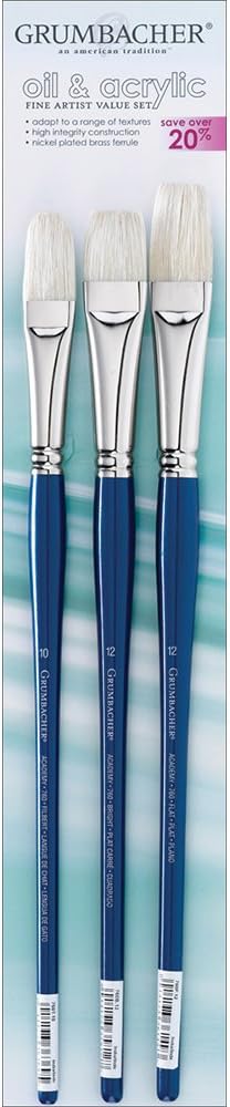 Grumbacher Academy Hog Bristle 3-Brush Set #1 for Oil & Acrylic Paints - New