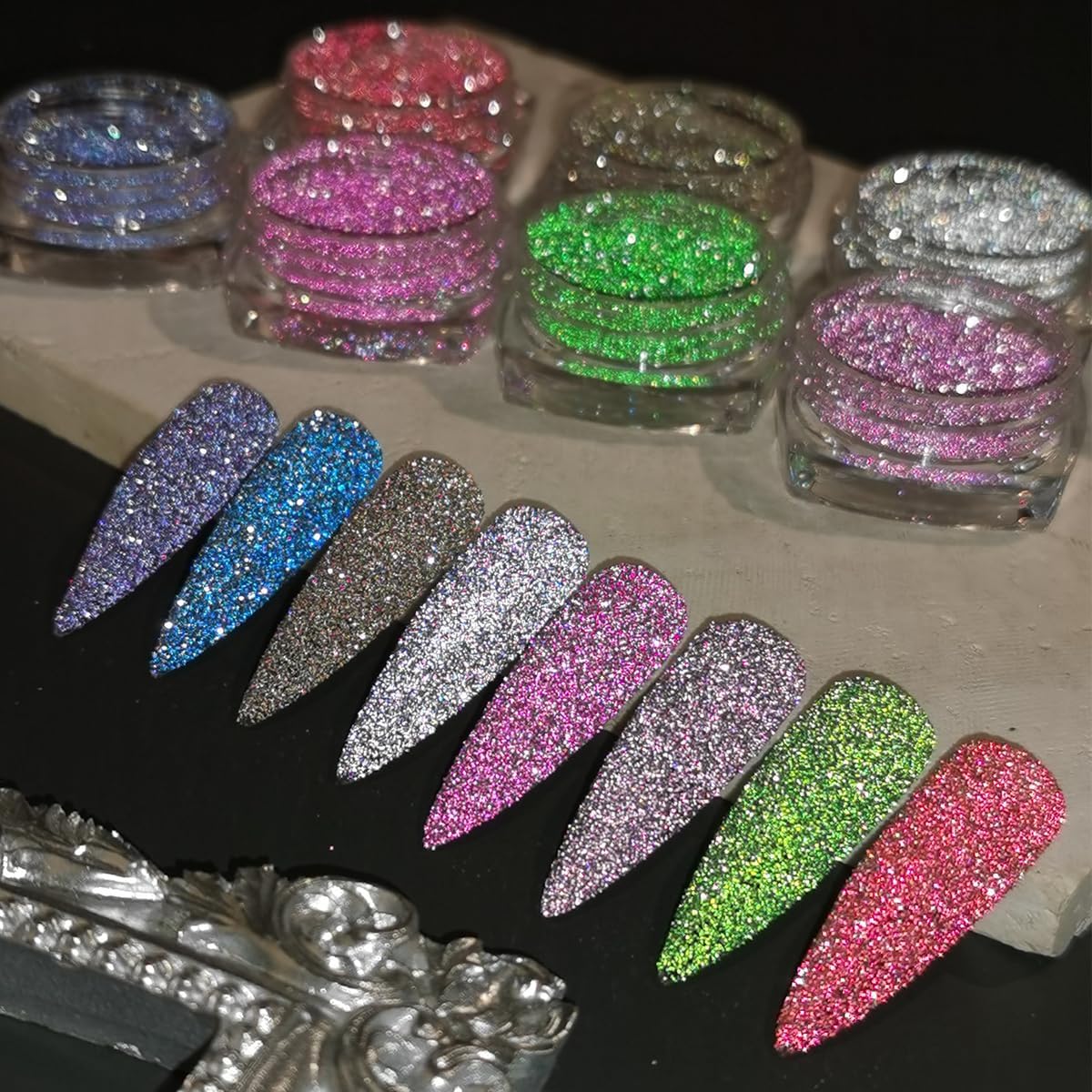 8-Color Reflective Glitter Powder Set for Nail Art Supplies - Image 3