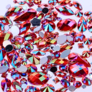300pcs Red AB Flatback Nail Art Rhinestones in Various Sizes for Crafting