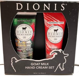 Dionis Goat Milk Hand Cream Set of 2 Nutcracker and Peppermint Twist 1oz Each