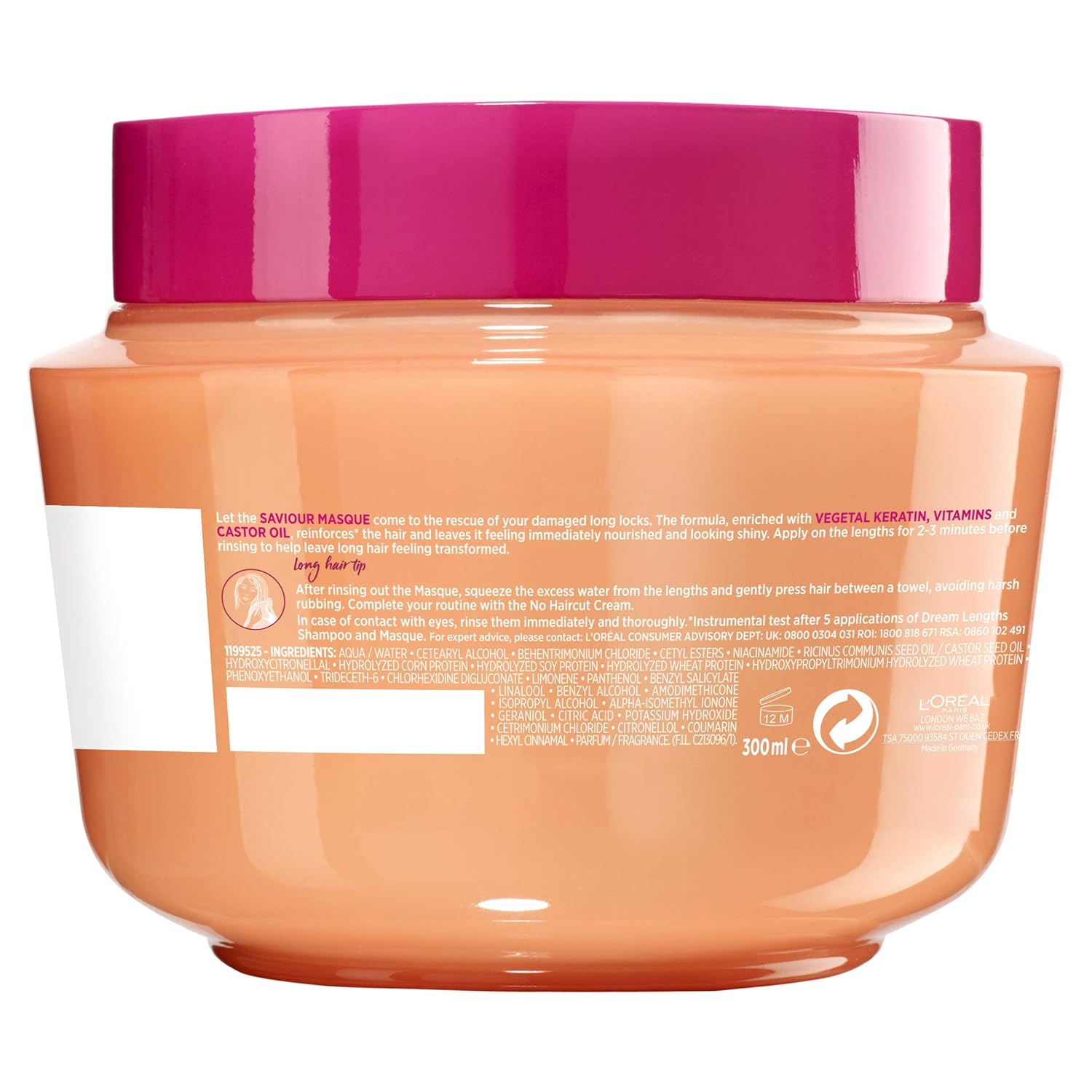 L'Oreal Paris Elvive Dream Lengths Hair Mask 300ml - Nourishing Treatment for Long, Damaged Hair with Castor Oil - Image 3