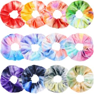 12 Pcs Soft Tie Dye Velvet Hair Scrunchies for Girls in Assorted Colors