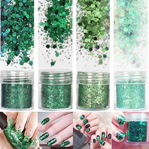COKOHAPPY 8 Boxes 10ml Holographic Mermaid Dreams Green Chunky Glitter St. Patrick's Day Sequins Iridescent Flakes Hexagon Tips Mixed Paillette Face Eyes Body Hair Nail Art