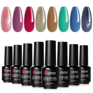 Mobray 8 Color Autumn Fall Coffee Purple Red Blue Glitter Gel Nail Polish Kit for Starter Nail Art Salon Manicure