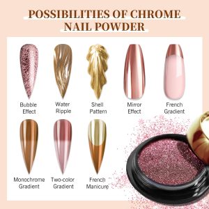Saviland Chrome Nail Powder Set - 6 Colors Rose Gold Mirror Effect
