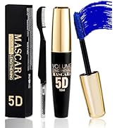Blue Waterproof Mascara for Eyelash, 5D Silk Fiber Lashes Extension Colored Tube Mascara with Eye...