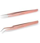 LANKIZ Eyelash Extension Tweezers Stainless Steel Straight and Curved Volume Lash Tweezers Set fo...