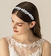 Oriamour Rhinestone Bridal Headband Crystal Hair Band for Women Pearl Wedding Headpieces for Brid...
