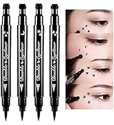 4Pcs Double-sided Liquid Stamp Eyeliner Pen, 5 in 1 Flowers Heart Moon Star Shapes Face Stamps Ma...