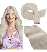 Hetto Sew in Hair Extensions Real Human Hair Platinum Blonde Weft Hair Extensions Human Hair Whit...