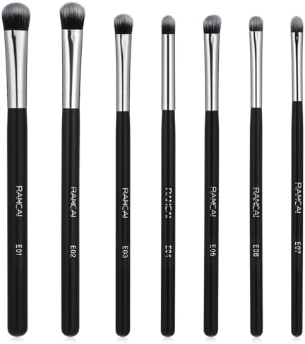 7 Pcs Eye Makeup Brush Set, Portable Eyeshadow Brush with Soft Hairs and Wood Handle Black Professional Blending Eyeshadow Makeup Brushes for shadow lip Angled Eyeliner Eyebrows