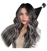 Hetto Nano Bead Hair Extensions Human Hair Ombre Black to Silver Nano Ring Hair Extensions Balaya...