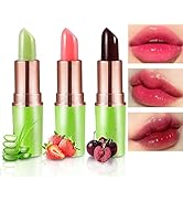 3 Pcs Red Cherries Color Changing Lipstick,Aloe Vera Strawberry Long Lasting Lip Care Moisturizer...