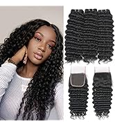 Beauhair Brazilian Hair Deep Wave 3 Bundles with Lace Closure Free Part Virgin Hair Unprocessed N...