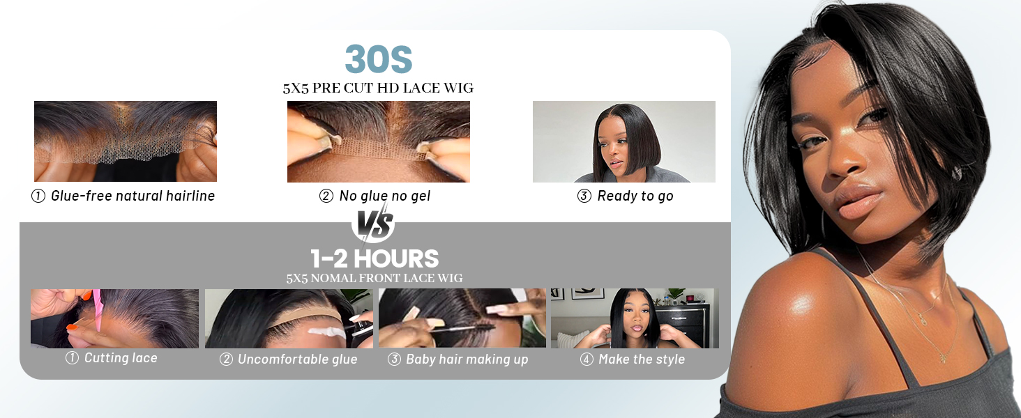 bob wig human hair Glueless Wigs Human Hair Pre Plucked Pre cut