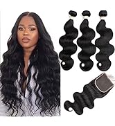 Beauhair Brazilian Body Wave Virgin Hair Bundles with Lace Closure(14 16 18 with14 Closure) Human...
