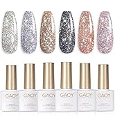 GAOY Chrome Platinum Glitter Nail Polish Set, 6 Colors Including Sparkly Shiny UV LED Soak Off Bl...
