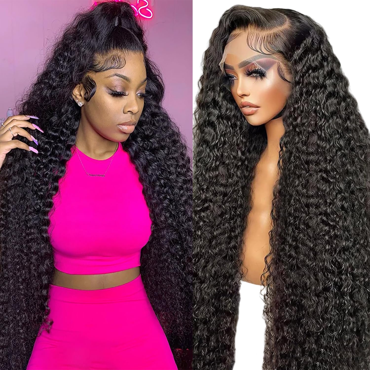 26 Inch Deep Wave Human Hair Glueless Wig 200% Density